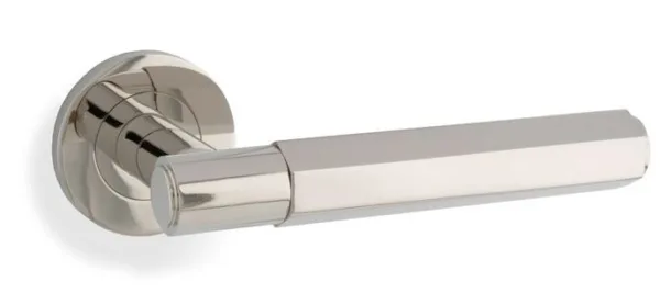 Alexander & Wilks Spitfire Hex Lever On Round Rose Door Handles Polished Nickel