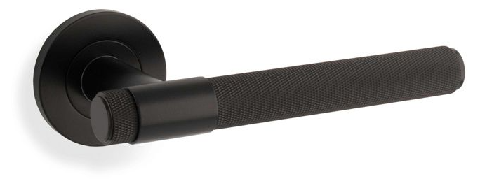 Alexander & Wilks Knurled Kingston Lever On Round Rose Door Handles Black