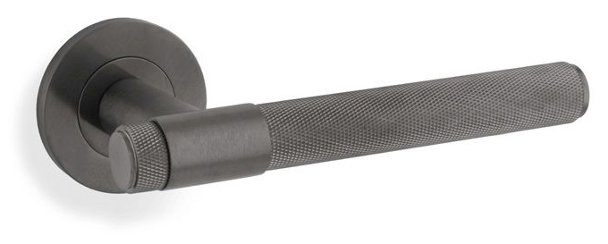 Alexander & Wilks Knurled Kingston Lever On Round Rose Door Handles Dark Bronze PVD