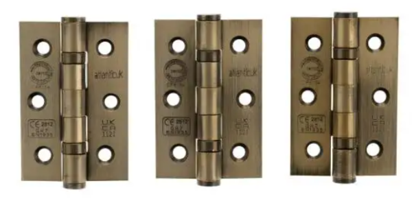 Atlantic Grade 7 CE Fire Rated Ball Bearing Hinges 3" x 2" x 2mm Pack Of 3 Antique Brass