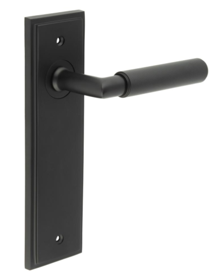 Frelan Burlington Piccadilly Lever On Latch Backplate Door Handles Black