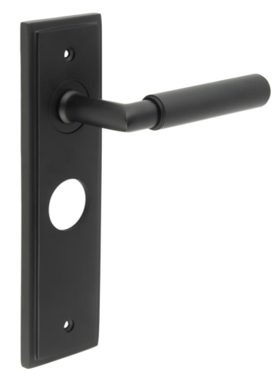 Frelan Burlington Piccadilly Lever On Bathroom Backplate Door Handles Black