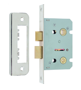 Jedo Kontrax 65mm Square Bathroom Lock & Radius Plate Nickel Plate