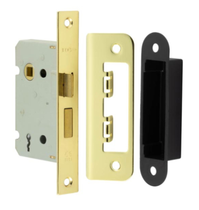 Jedo Kontrax 65mm Square 2 Lever Sashlock & Radius Plate Electro Brassed